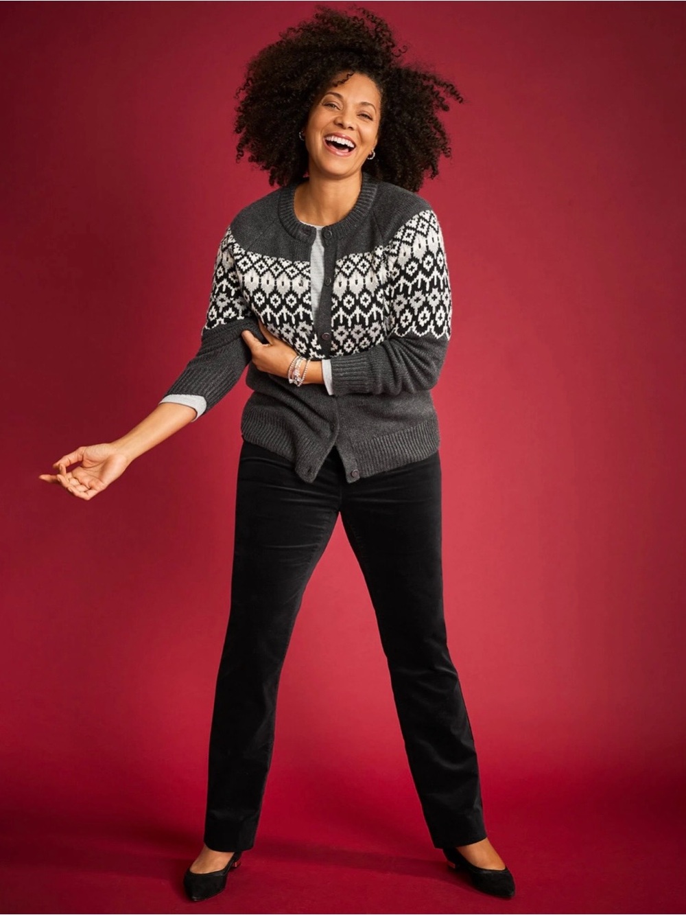 NWT Talbots 3X gray crewneck cardigan placed Fair Isle Christmas ugly sweater